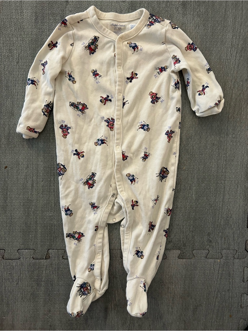 Ralph Lauren Cream Footed Baby One-Piece with Red & Blue Character Print